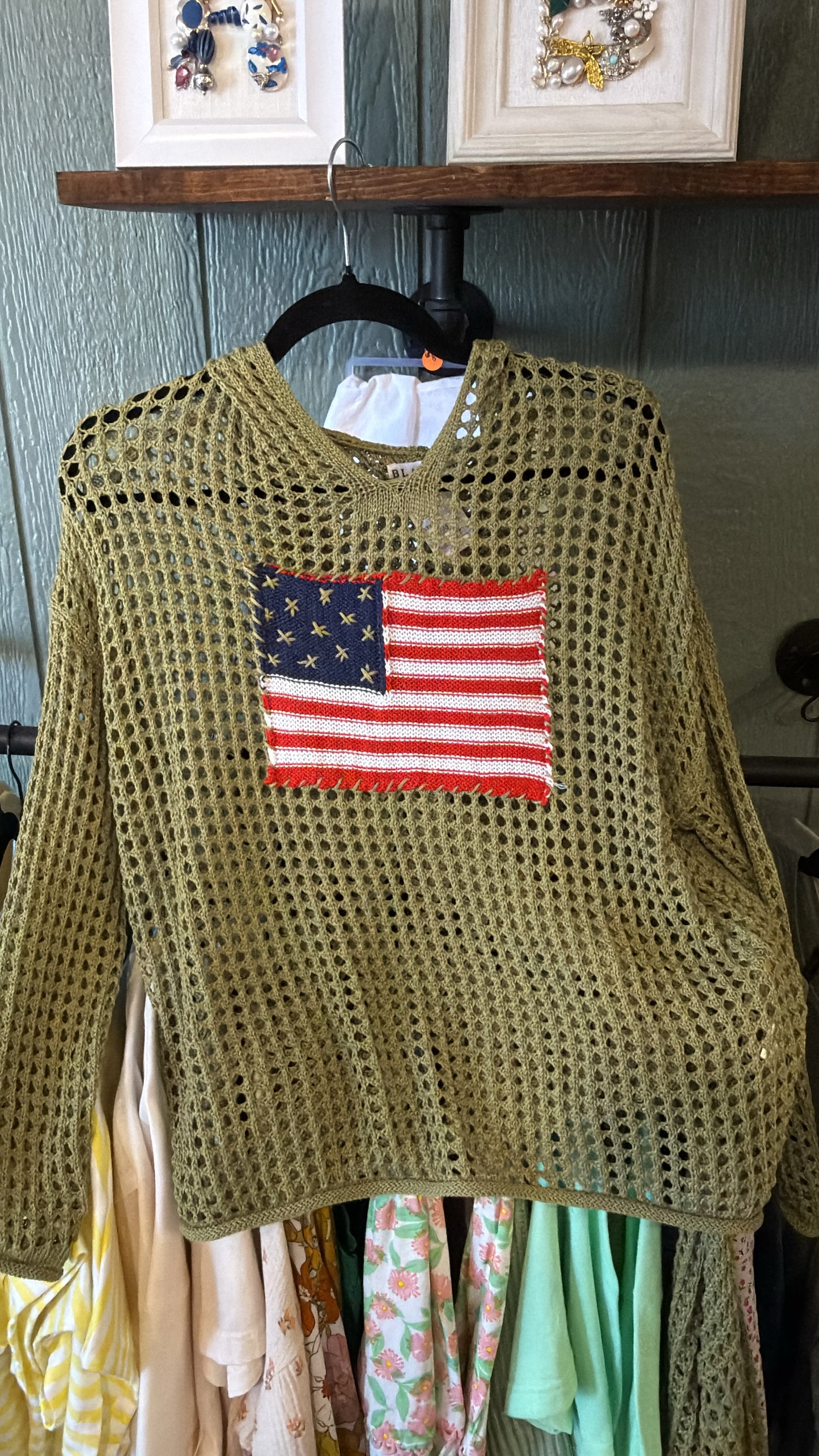Olive Green Knit Flag Pullover