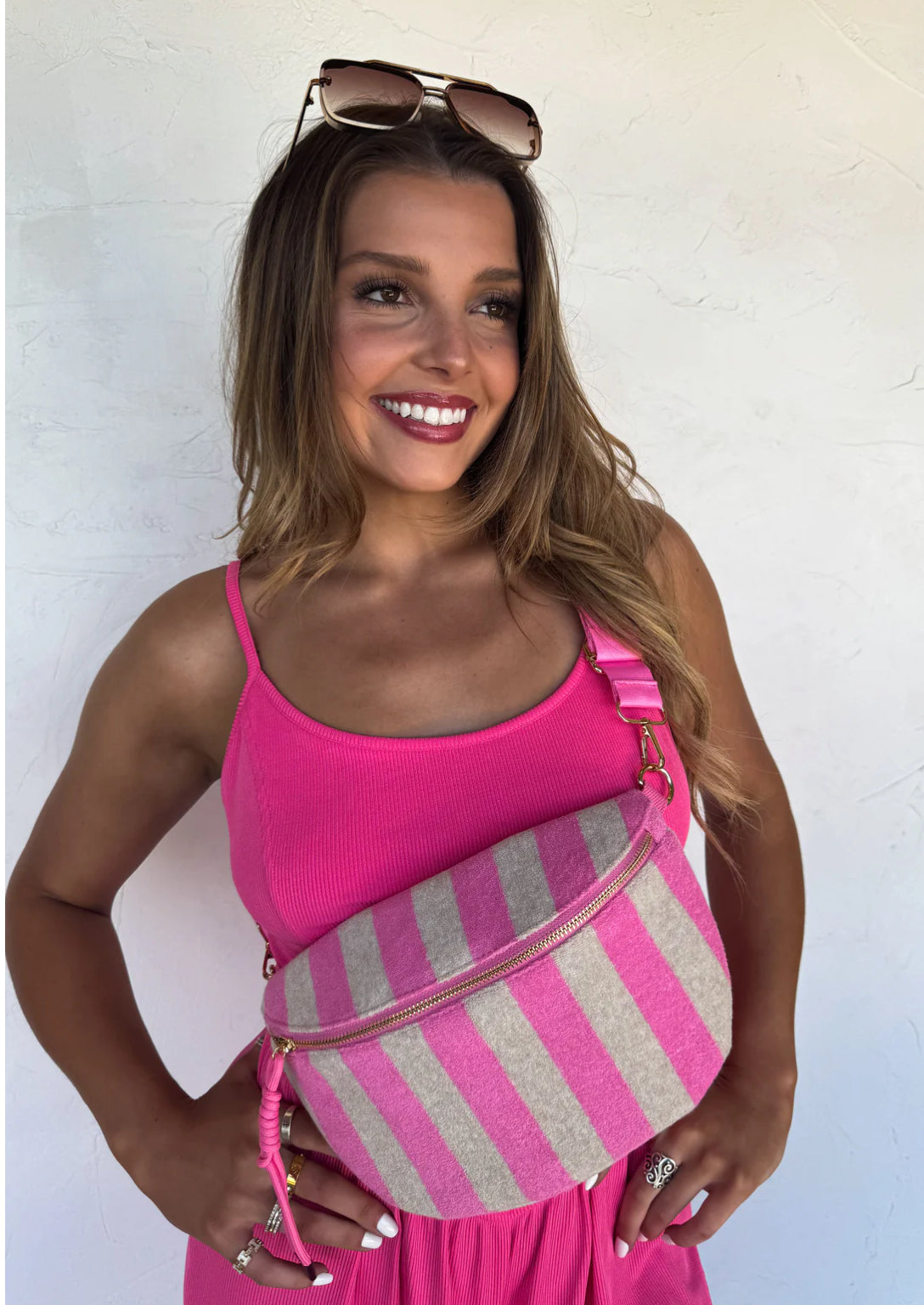 Pink Stripe Terry Cloth Bum Bag