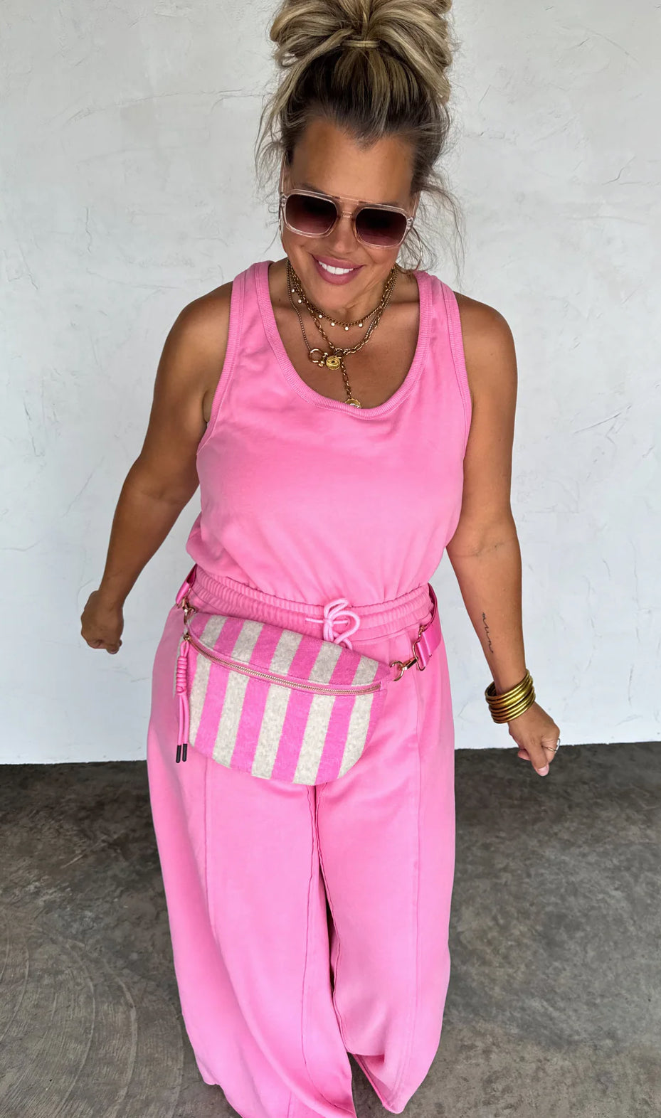 Pink Stripe Terry Cloth Bum Bag
