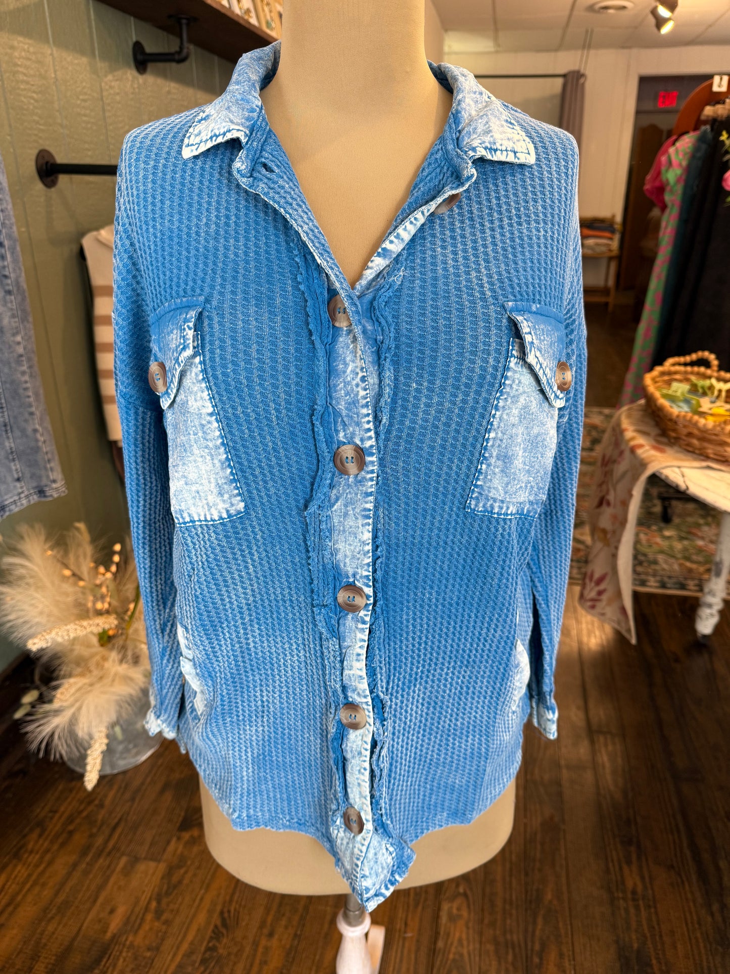 Ocean Blue Waffle Knit Cardigan