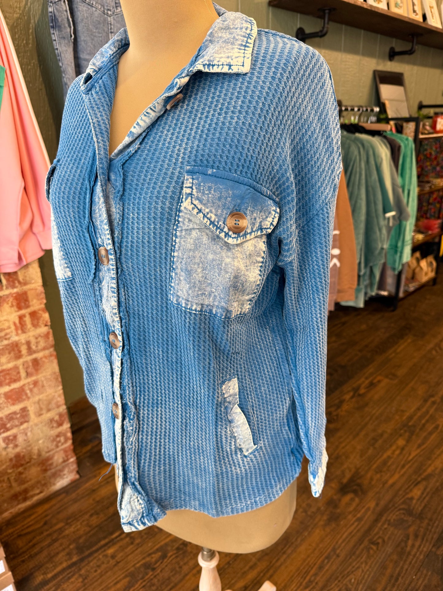 Ocean Blue Waffle Knit Cardigan
