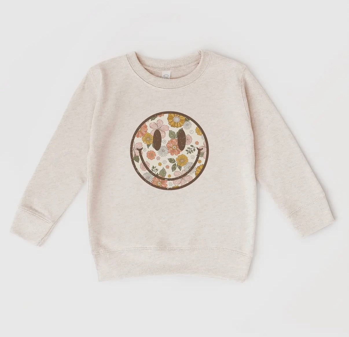 Floral Smile Face Youth Crewneck