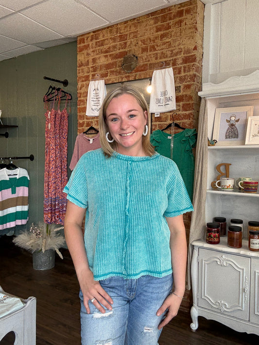 Teal Waffle Knit Top