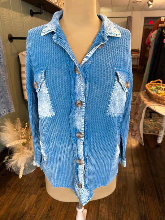 Ocean Blue Waffle Knit Cardigan
