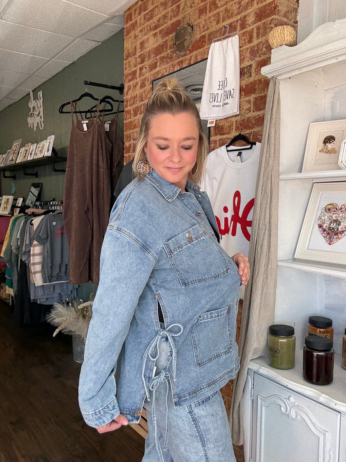 Denim Jacket with Bow Detail