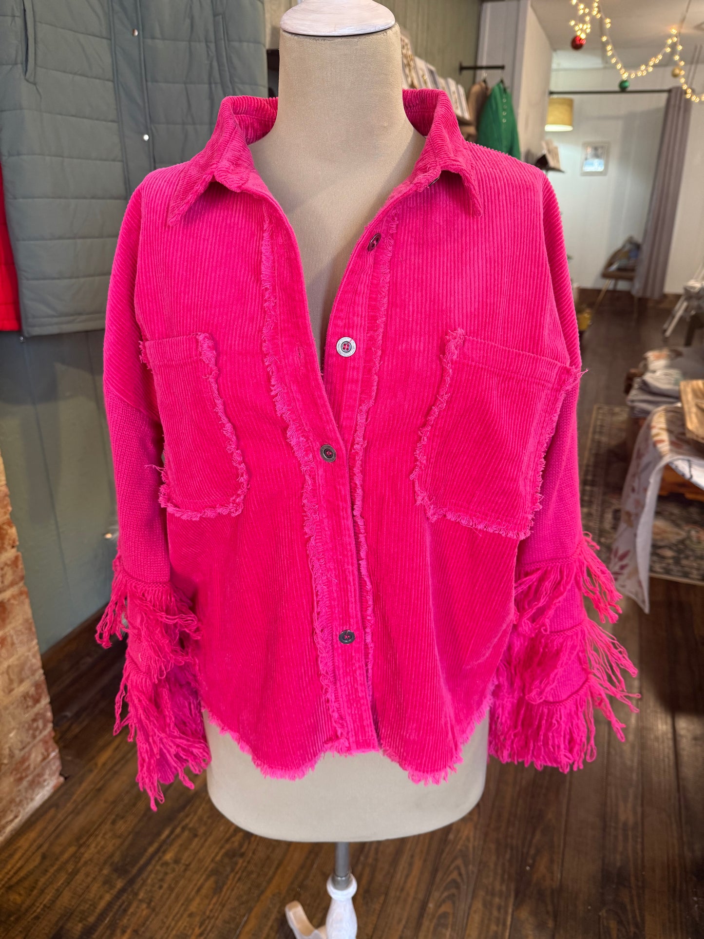 Hot Pink Fringe Shacket