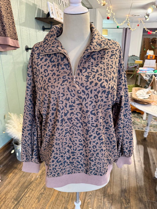 Corduroy Leopard Pullover