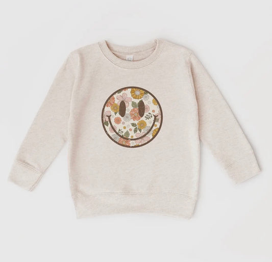 Floral Smile Face Youth Crewneck