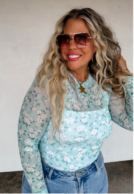 Spring Floral Mesh Top