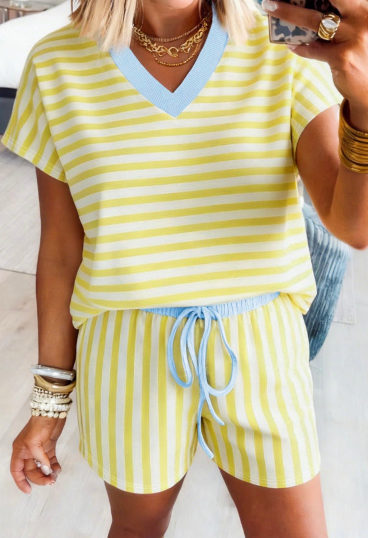 Yellow and Blue Stripe Lounge Set