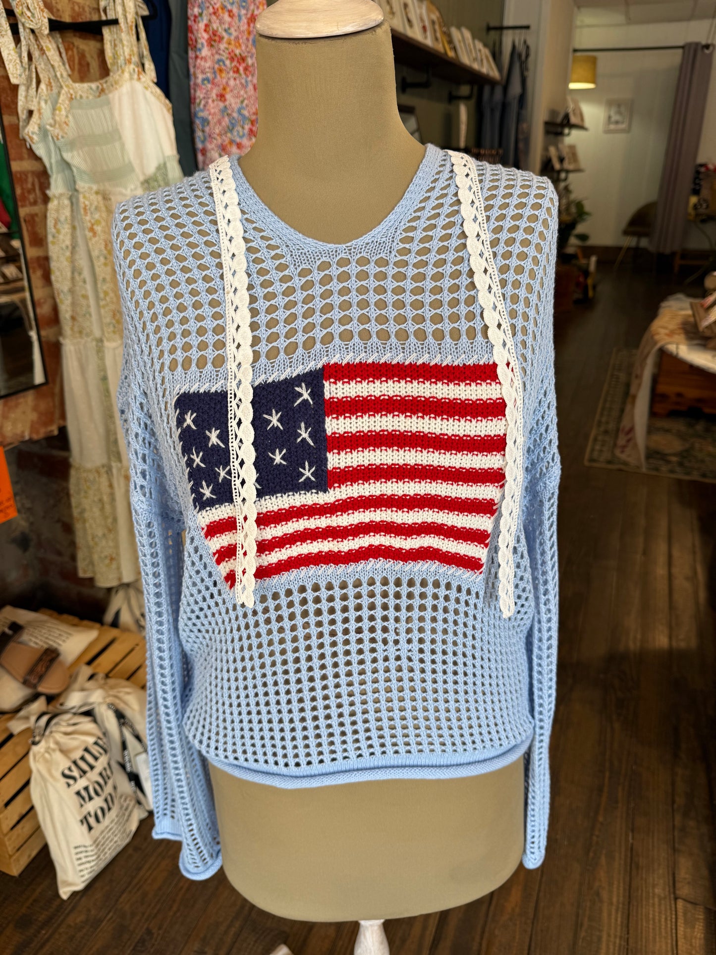 Blue Knit Flag Top